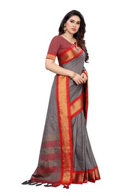 Grey printed uppada silk saree with blouse 3