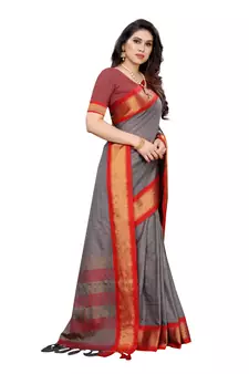 Grey printed uppada silk saree with blouse