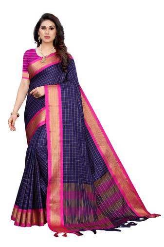 Navy blue printed uppada silk saree with blouse