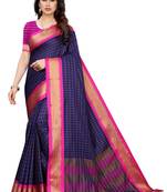 Navy blue printed uppada silk saree with blouse