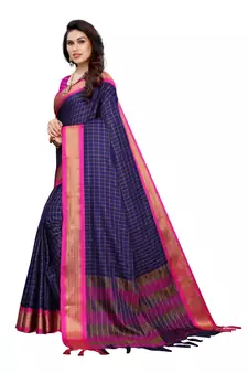 Navy blue printed uppada silk saree with blouse