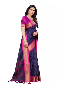 Navy blue printed uppada silk saree with blouse