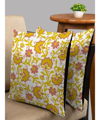 HOUZZCODE DESIGNER CUSHION COVERS Floral 1 yellow 16x16 set of 2 3