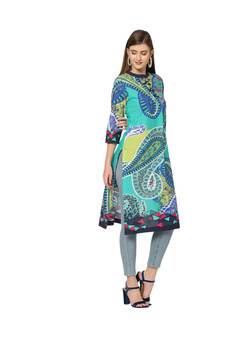 Long Aqua Kurti-M 100% Cotton Fabric
