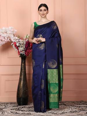 Glemora PurpleGreen Beautiful Ethnic Wear Silk Blend Banarasi Traditional Saree 6