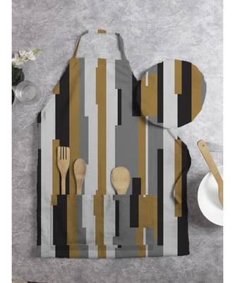 HOUZZCODE DESIGNER apron irragular stripes 50x60cm black/yellow heavy satin 5