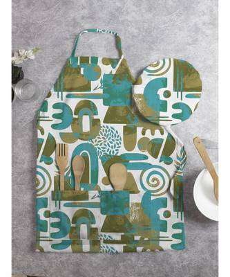 HOUZZCODE DESIGNER apron Lost World Print 50x60cm green heavy satin 5
