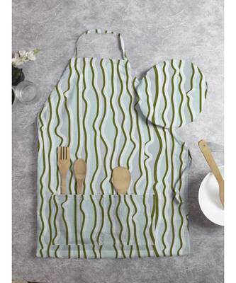 HOUZZCODE DESIGNER apron Verticle Wavy Lines 50x60cm green heavy satin 4
