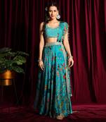 Turquoise Silk Saree With Blouse