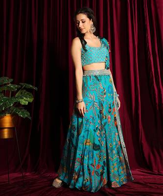 Turquoise Silk Saree With Blouse 3