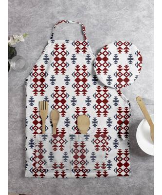 HOUZZCODE DESIGNER apron Hand Block Digi Print 50x60cm maroon heavy satin 1