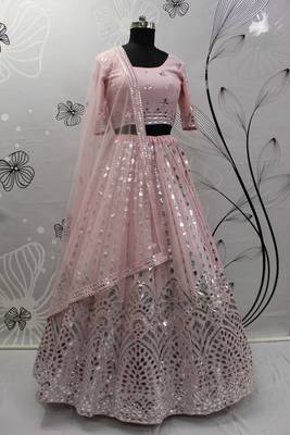 Shubhkala Delightful Pink Gota Patti Embroidered Georgette Semi Stitched Party Wear Lehenga 7