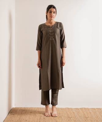 Fade Grey Noori Straight Fit  Suit Set 1