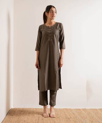 Fade Grey Noori Straight Fit  Suit Set 2