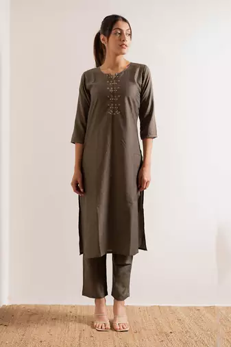 Fade Grey Noori Straight Fit  Suit Set