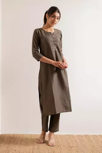 Fade Grey Noori Straight Fit  Suit Set