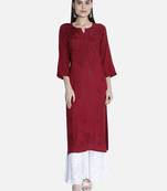 Hand Embroidered Maroon Rayon Chikankari-Kurtis