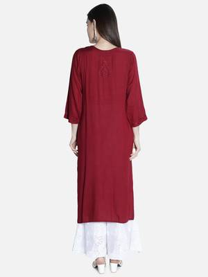 Hand Embroidered Maroon Rayon Chikankari-Kurtis 2