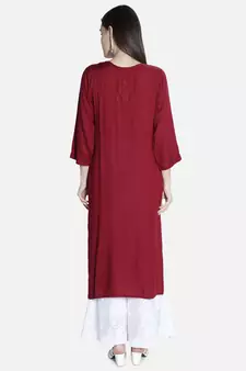 Hand Embroidered Maroon Rayon Chikankari-Kurtis