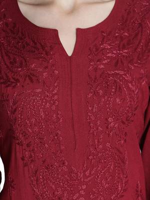 Hand Embroidered Maroon Rayon Chikankari-Kurtis 4