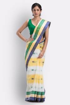 White Hand Woven Cotton Saree Without Blouse