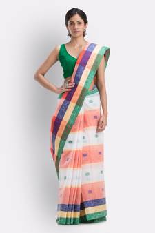 Orange Hand Woven Cotton Saree Without Blouse