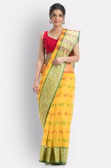 Yellow Hand Woven Cotton Saree Without Blouse