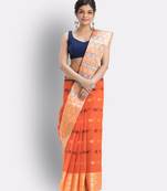 Orange Hand Woven Cotton Saree Without Blouse