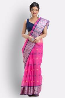 Pink Hand Woven Cotton Saree Without Blouse