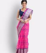 Pink Hand Woven Cotton Saree Without Blouse