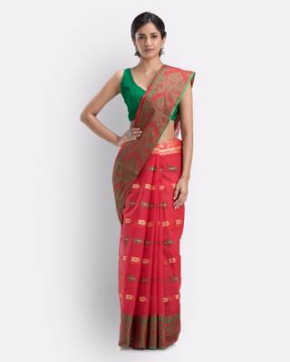 Maroon Hand Woven Cotton Saree Without Blouse 1