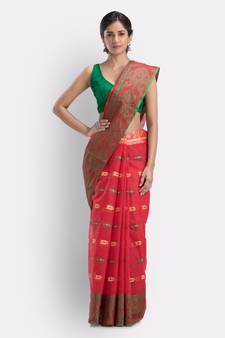 Maroon Hand Woven Cotton Saree Without Blouse