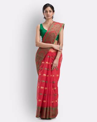 Maroon Hand Woven Cotton Saree Without Blouse 2
