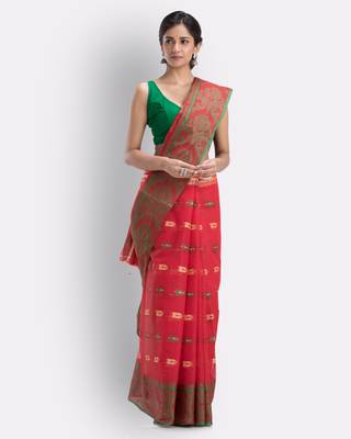 Maroon Hand Woven Cotton Saree Without Blouse 3