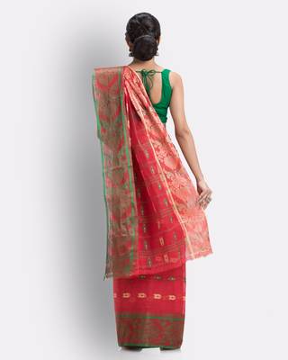 Maroon Hand Woven Cotton Saree Without Blouse 4