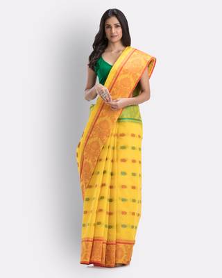 Yellow Hand Woven Cotton Saree Without Blouse 1