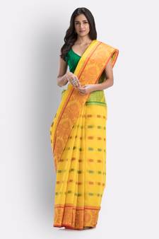 Yellow Hand Woven Cotton Saree Without Blouse