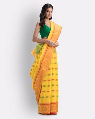 Yellow Hand Woven Cotton Saree Without Blouse 2