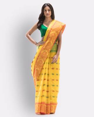 Yellow Hand Woven Cotton Saree Without Blouse 3