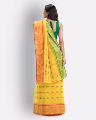 Yellow Hand Woven Cotton Saree Without Blouse 4