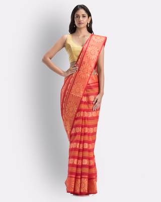 Red Hand Woven Cotton Saree Without Blouse 1