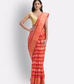 Red Hand Woven Cotton Saree Without Blouse