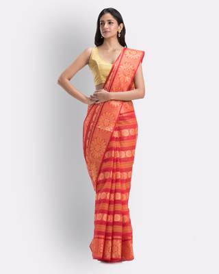 Red Hand Woven Cotton Saree Without Blouse 2