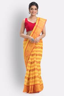 Yellow Hand Woven Cotton Saree Without Blouse