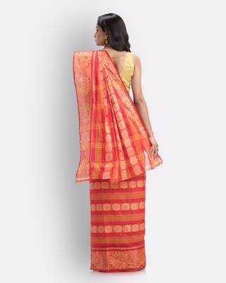 Red Hand Woven Cotton Saree Without Blouse 4