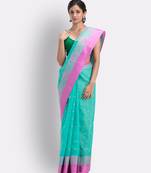 Blue Hand Woven Cotton Saree Without Blouse