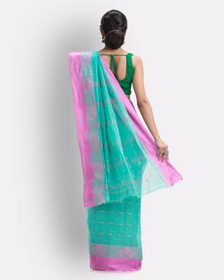 Blue Hand Woven Cotton Saree Without Blouse 4