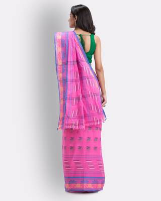 Pink Hand Woven Cotton Saree Without Blouse 1