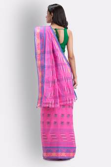 Pink Hand Woven Cotton Saree Without Blouse