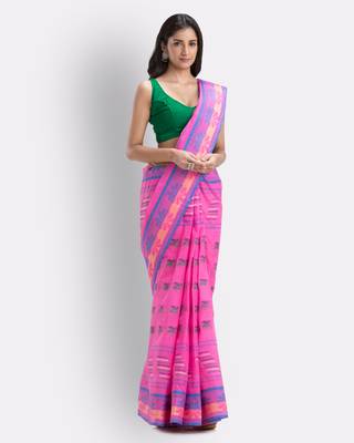 Pink Hand Woven Cotton Saree Without Blouse 2